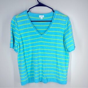 J.Crew Linen Women’s SS V-Neck Sweater Teal & Lemon Yellow Size Large
